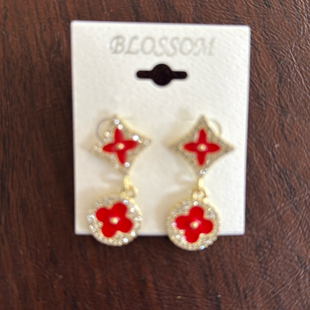 New Red and Gold Floral Earrings